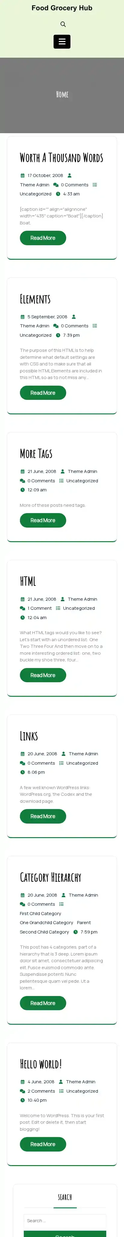 Food Grocery Hub home page on mobile