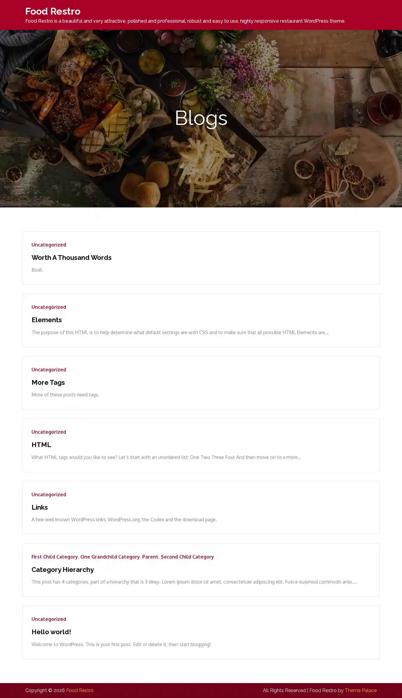 Food Restro home page on desktop