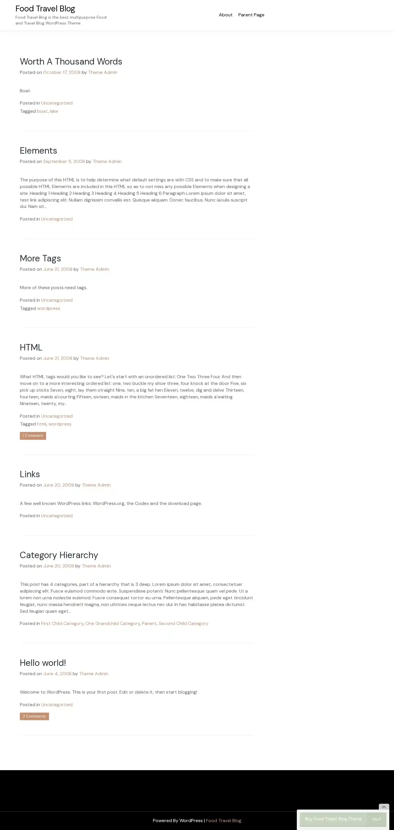 Food Travel Blog home page on desktop