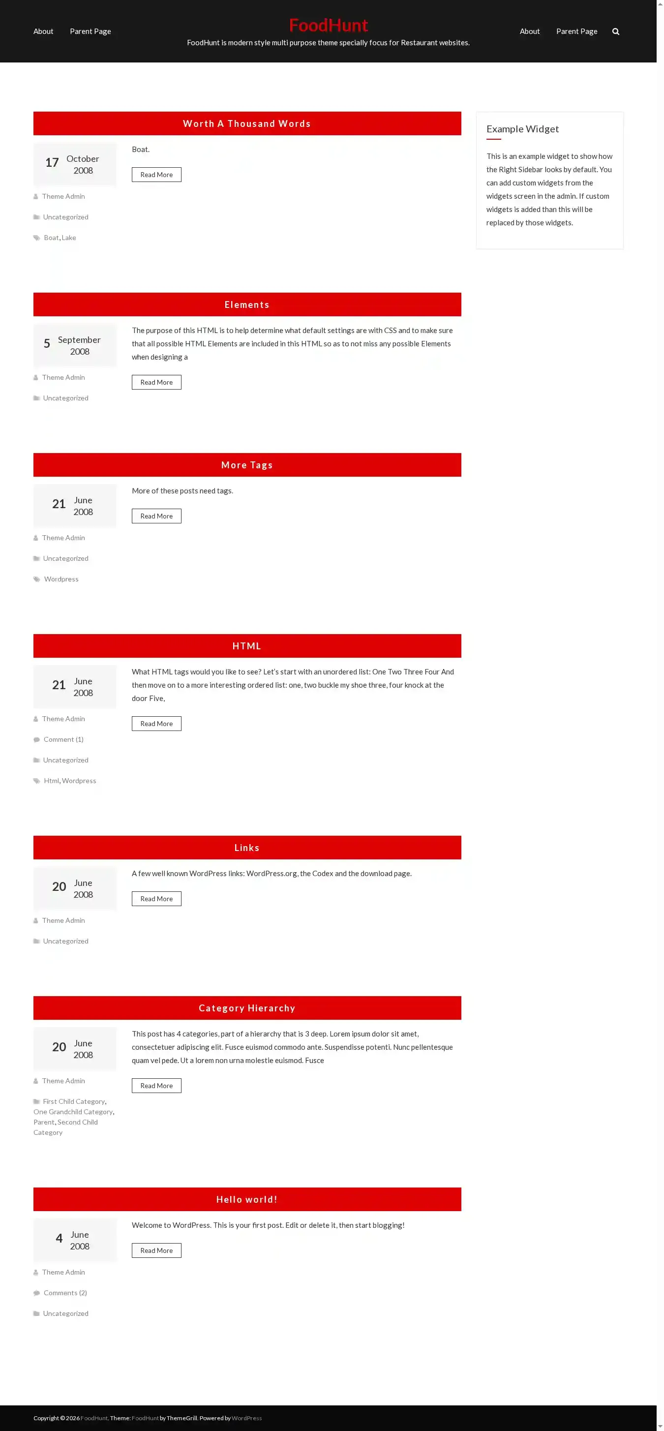 FoodHunt home page on desktop