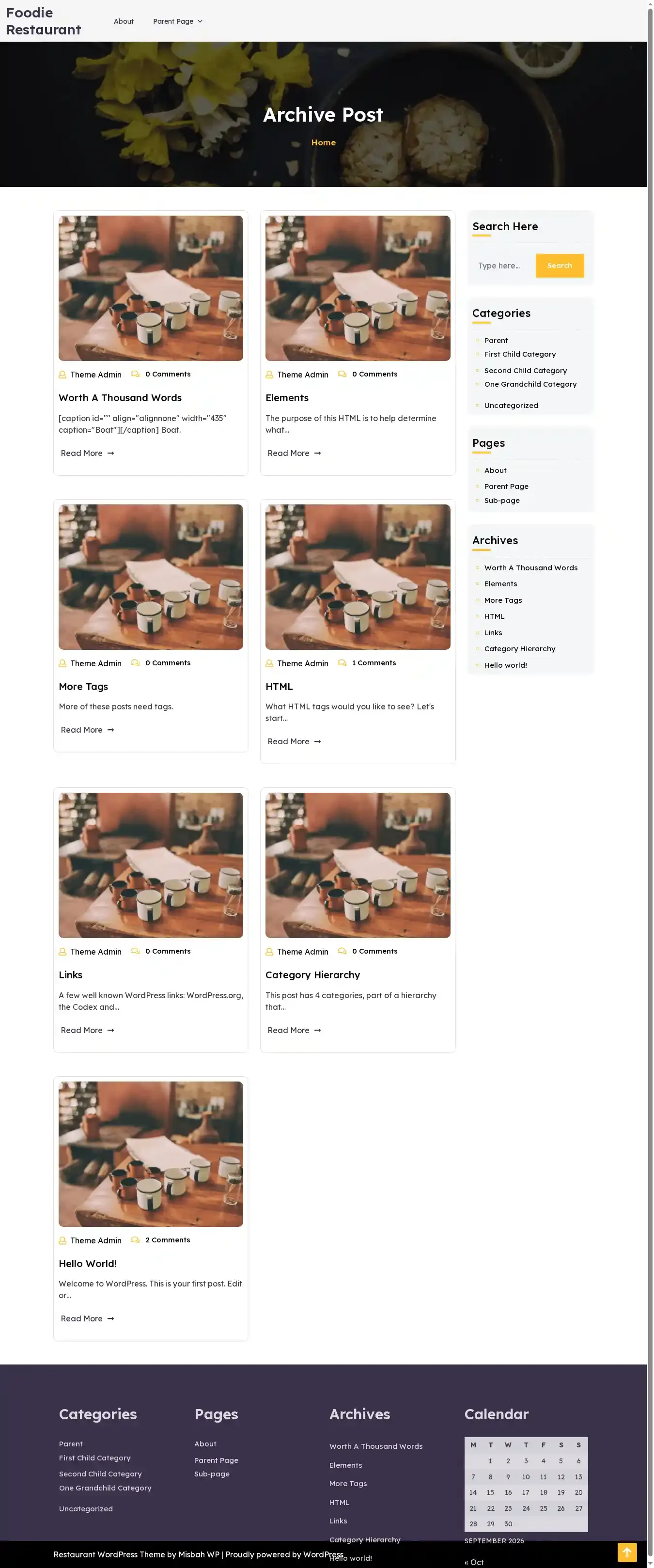 Foodie Restaurant home page on desktop