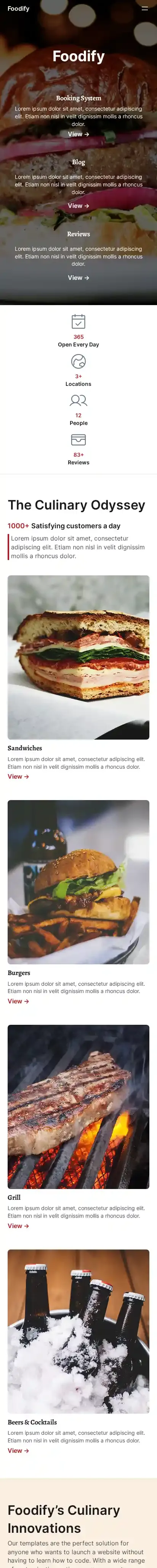 Foodify home page on mobile