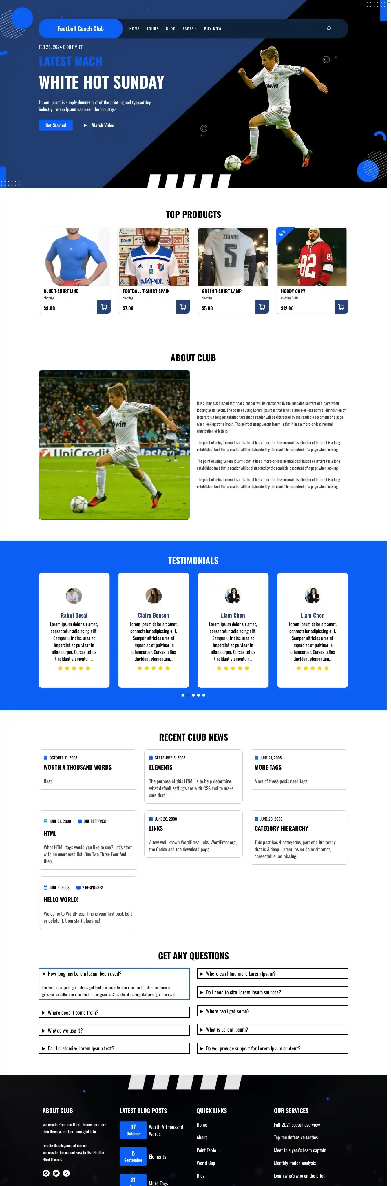 Football Coach Club home page on desktop