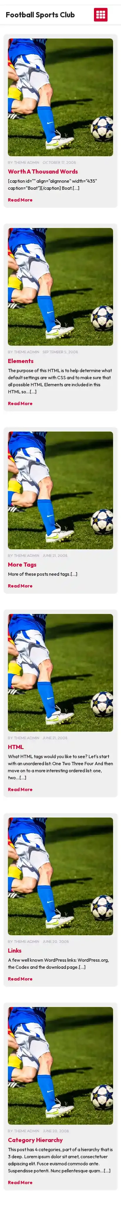 Football Sports Club home page on mobile