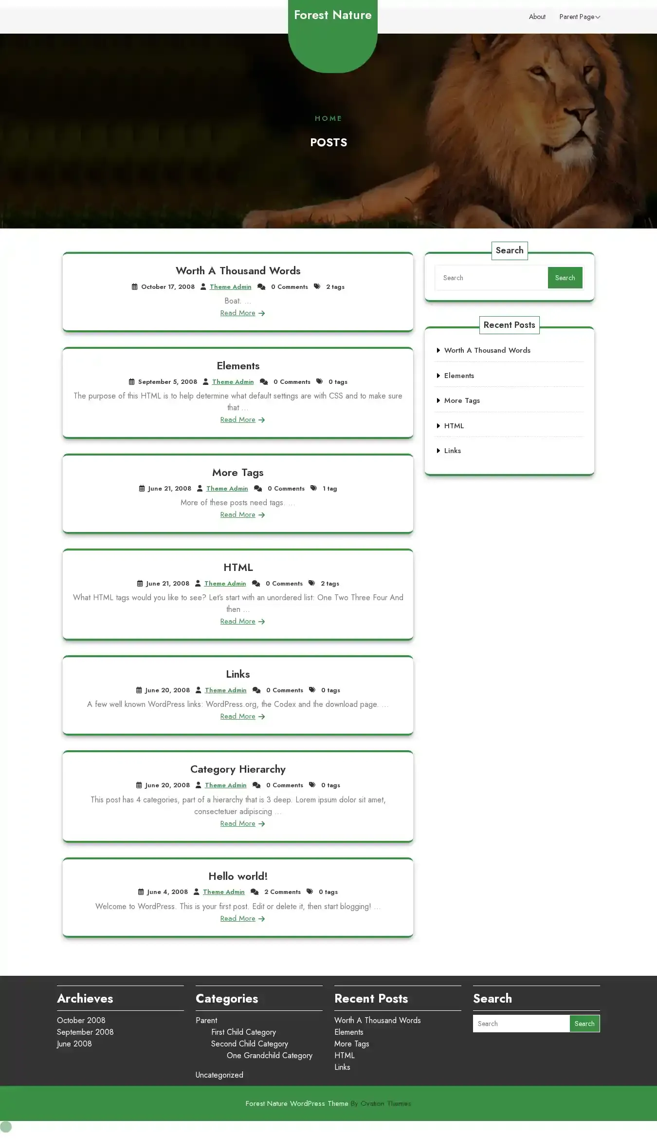 Forest Nature home page on desktop
