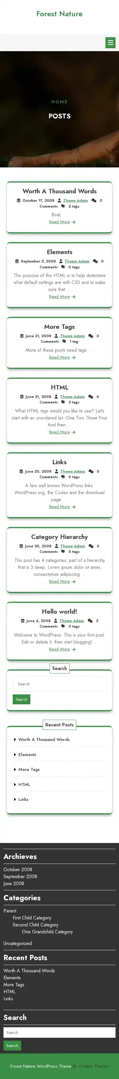 Forest Nature home page on mobile