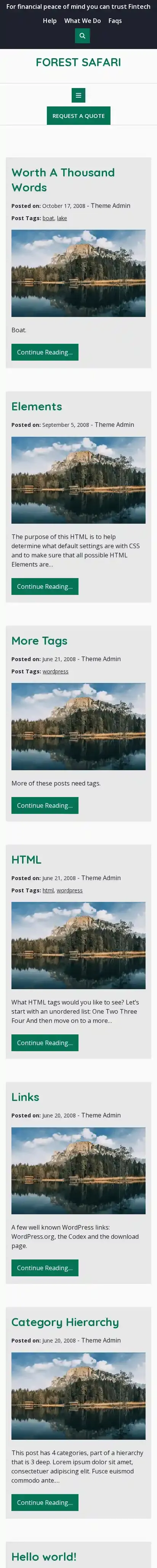 Forest Safari home page on mobile