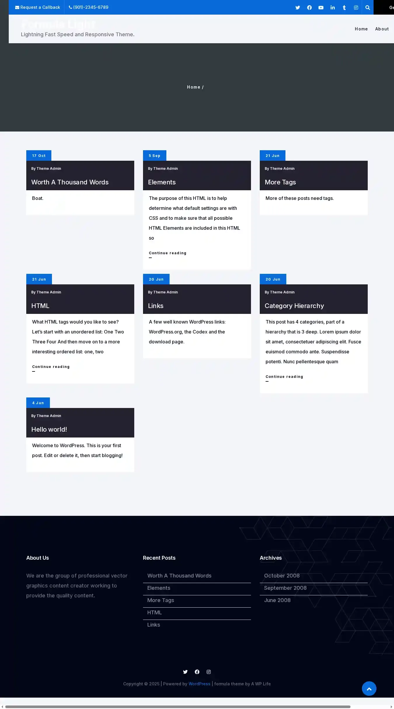 Formula Light home page on desktop