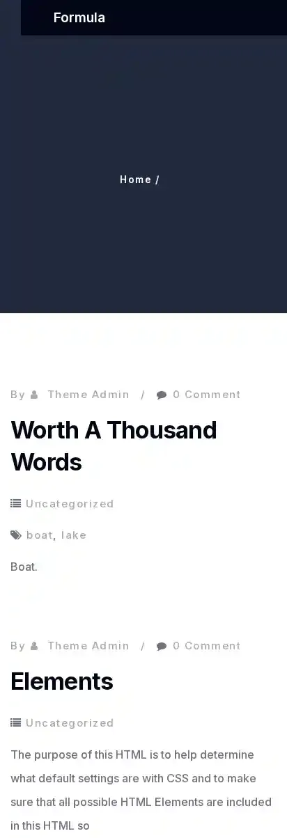 Formula home page on mobile