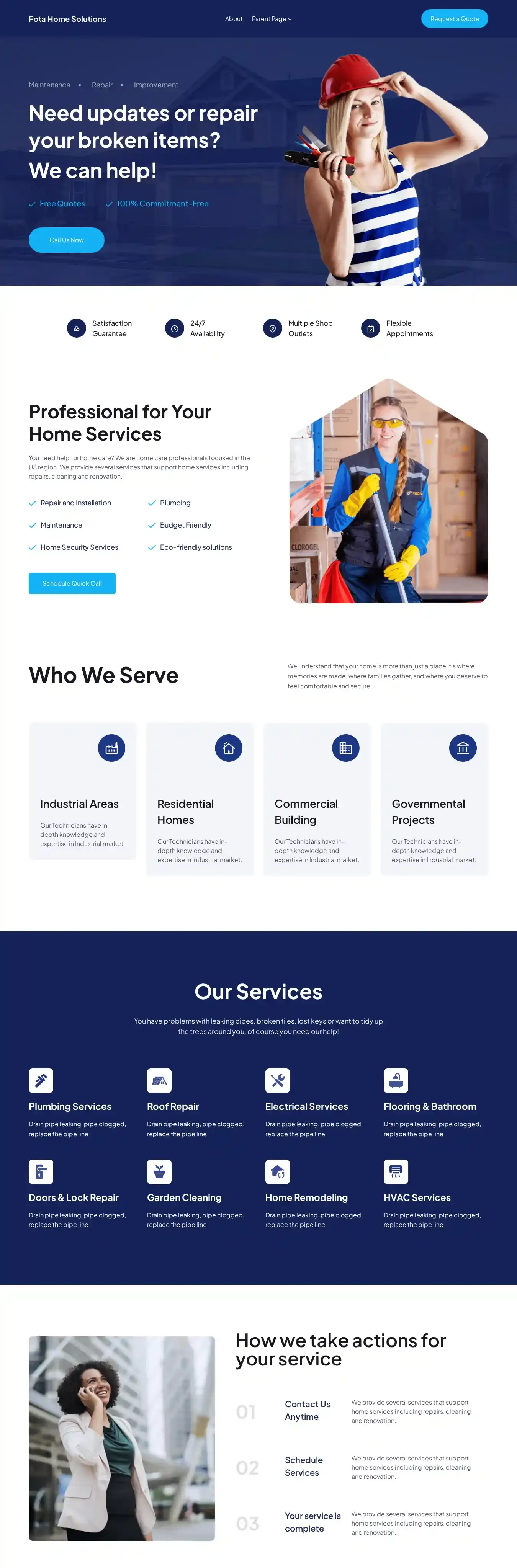 Fota Home Solutions home page on desktop