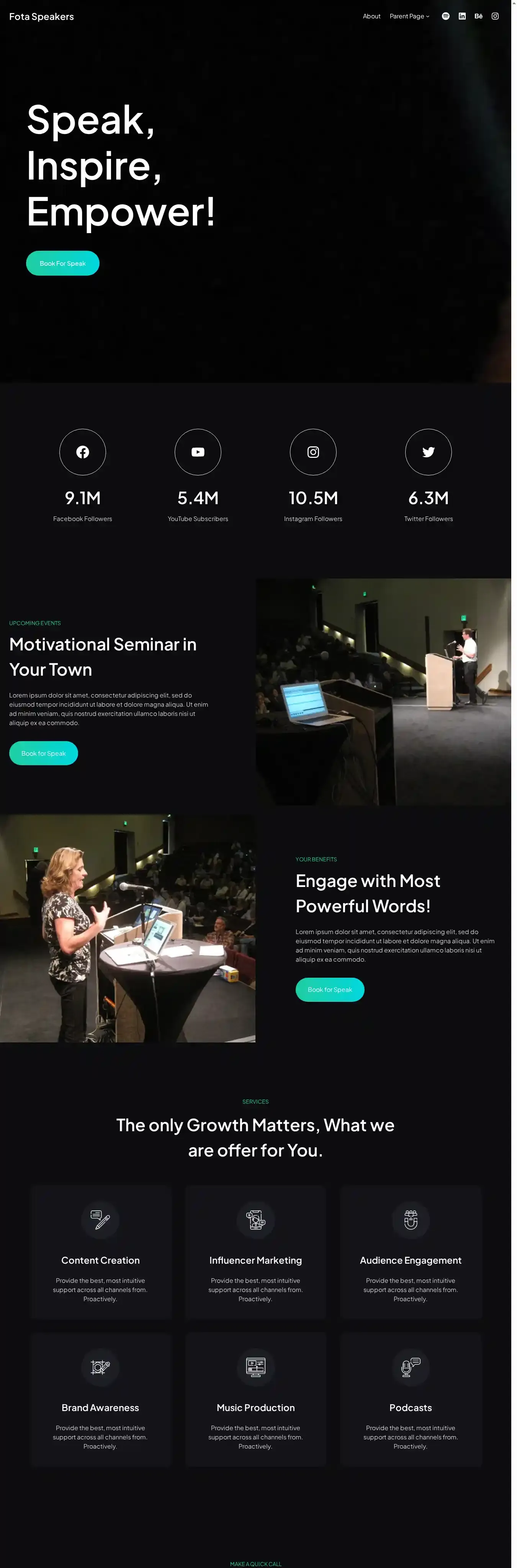 Fota Speakers home page on desktop