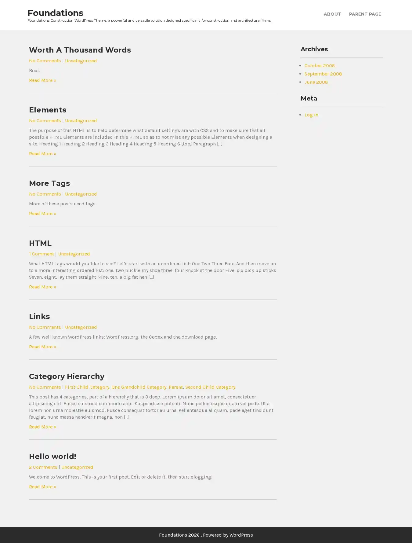 Foundations home page on desktop