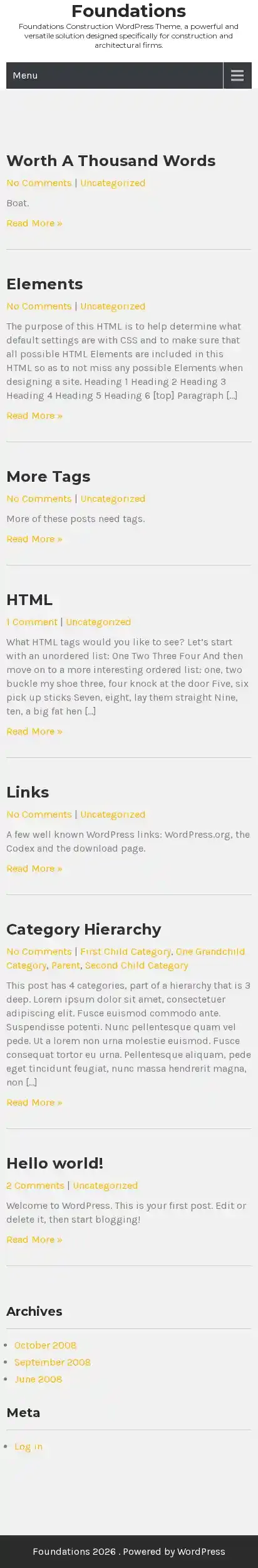 Foundations home page on mobile