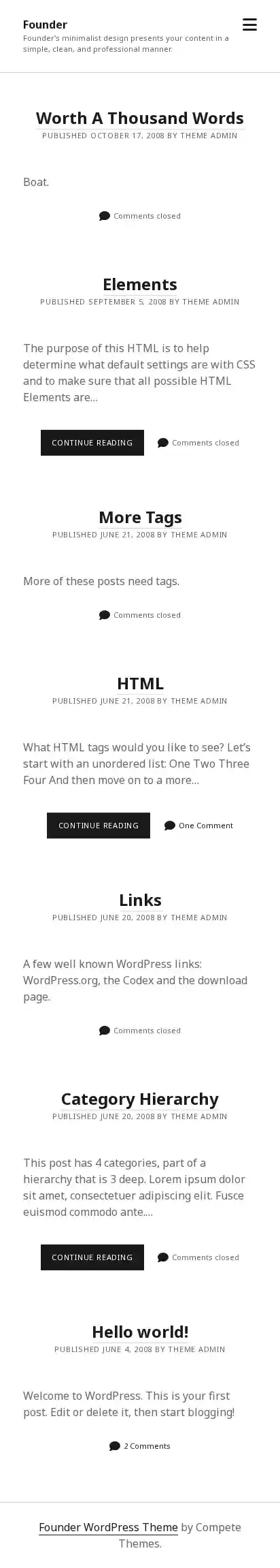 Founder home page on mobile