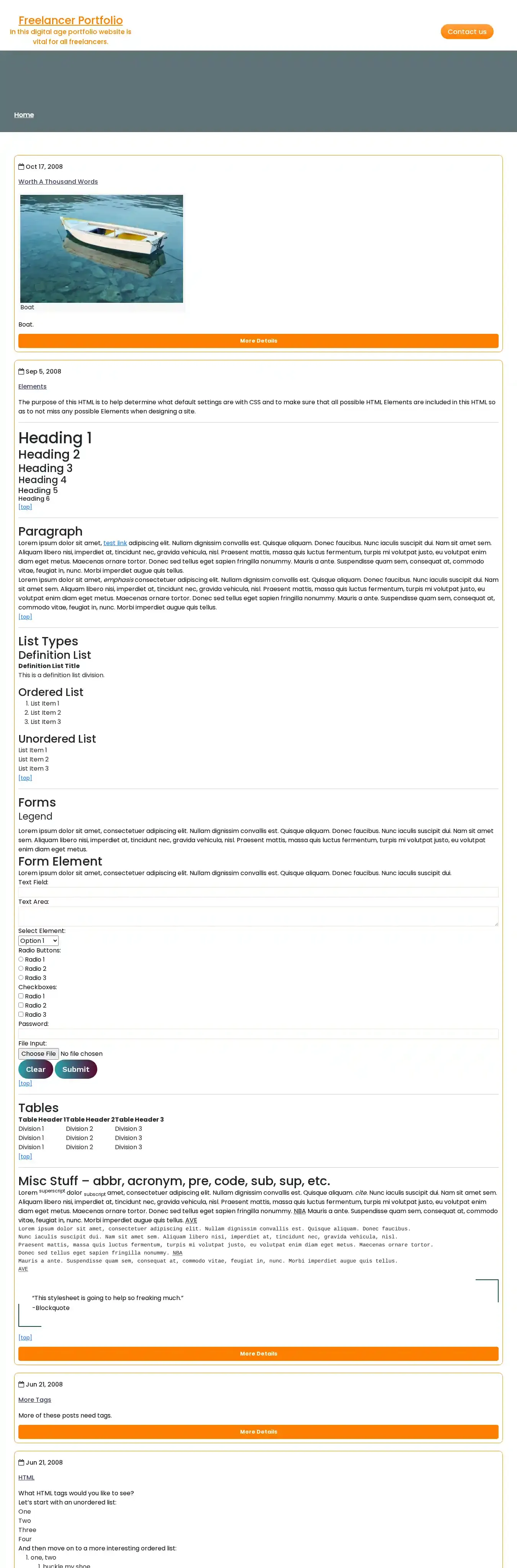 Freelancer Portfolio home page on desktop