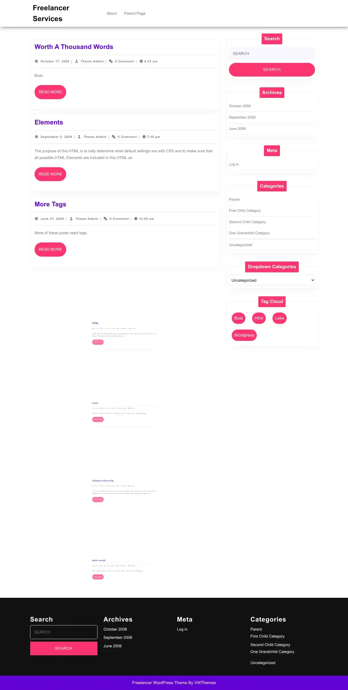 Freelancer Services home page on desktop