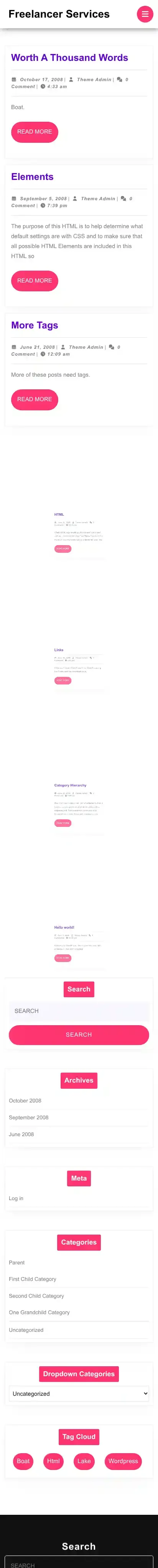 Freelancer Services home page on mobile