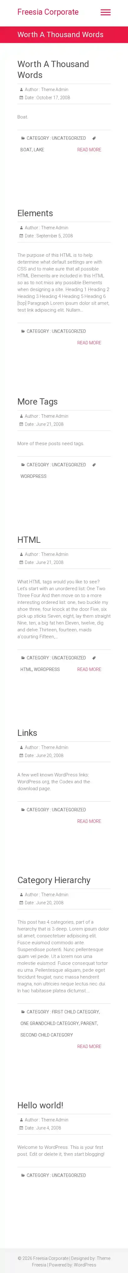 Freesia Corporate home page on mobile