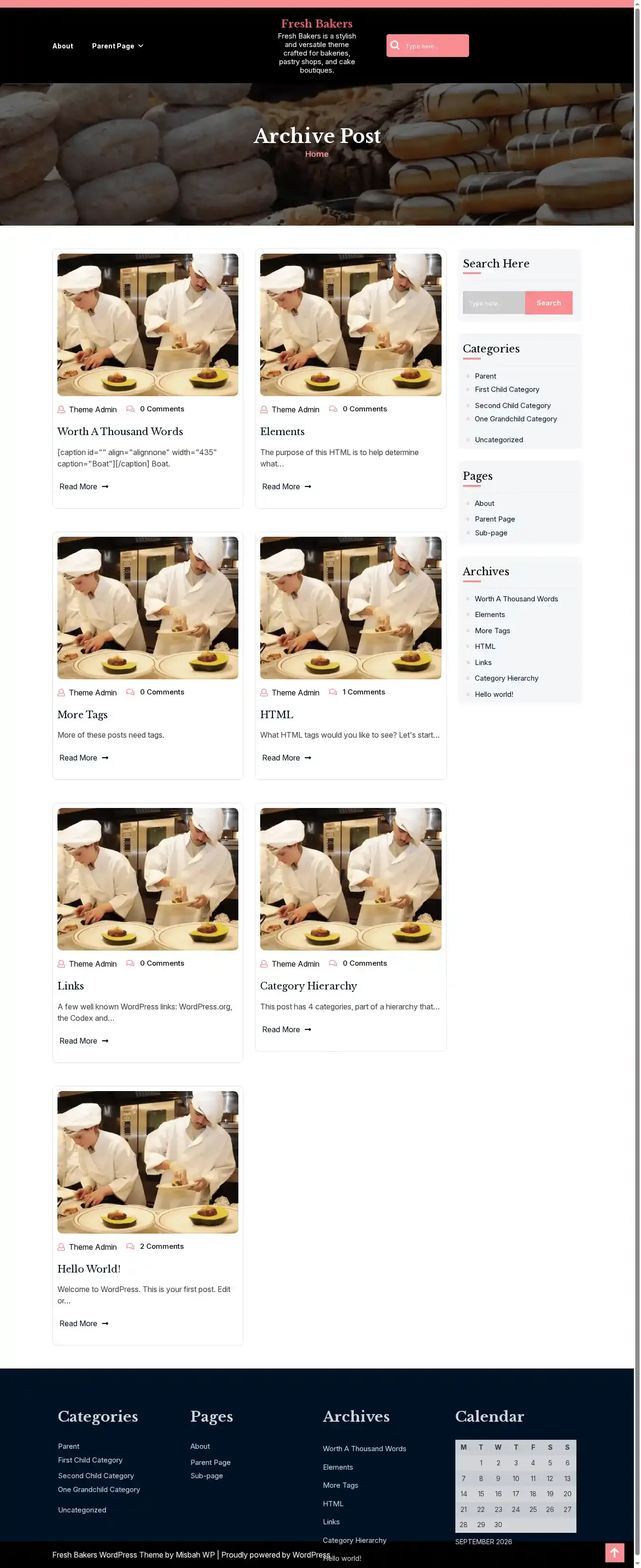 Fresh Bakers home page on desktop