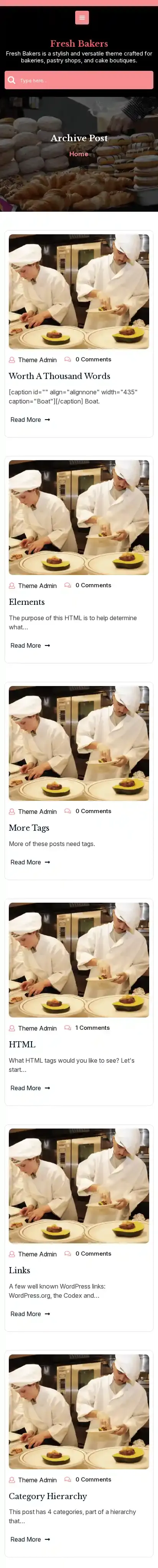 Fresh Bakers home page on mobile