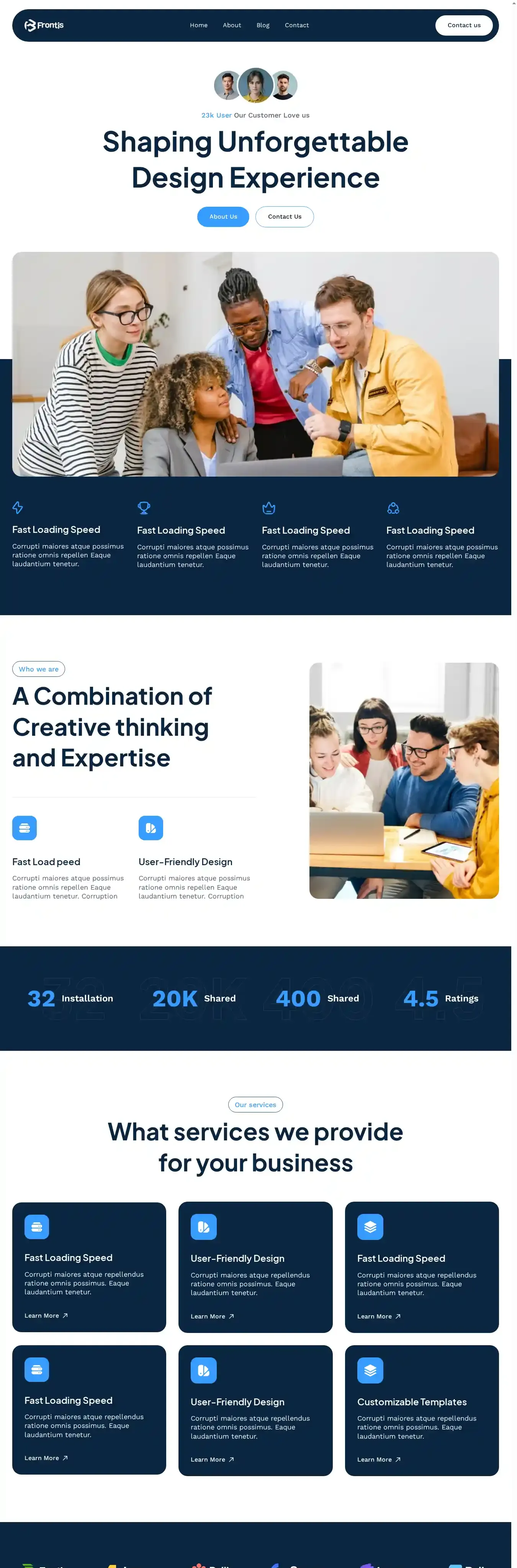 Frontis home page on desktop