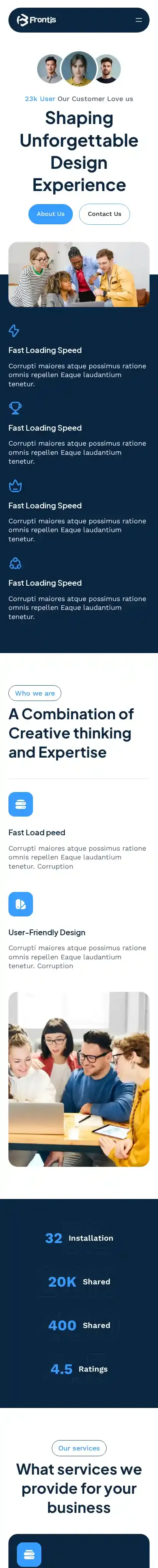 Frontis home page on mobile