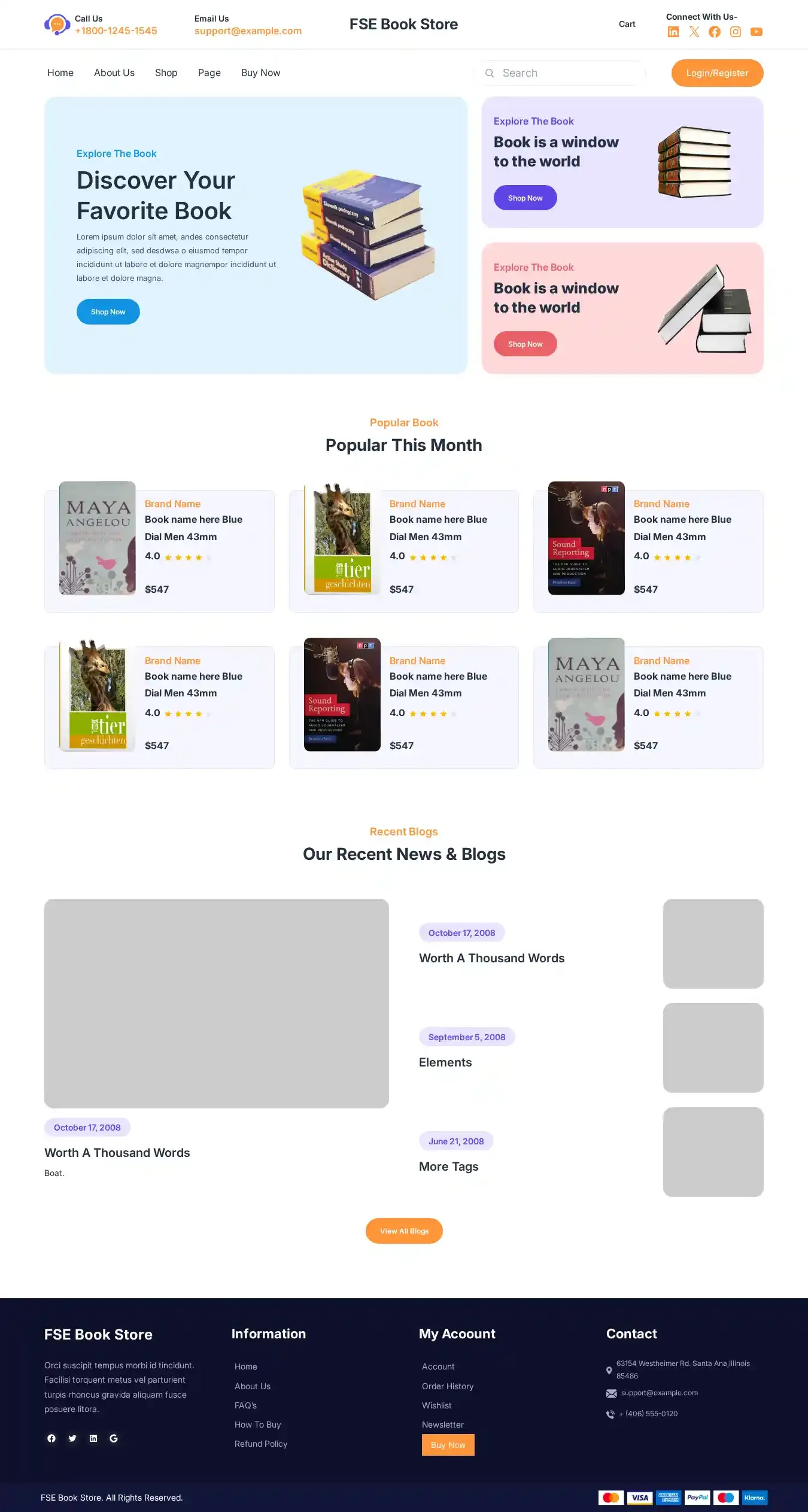 FSE Book Store home page on desktop