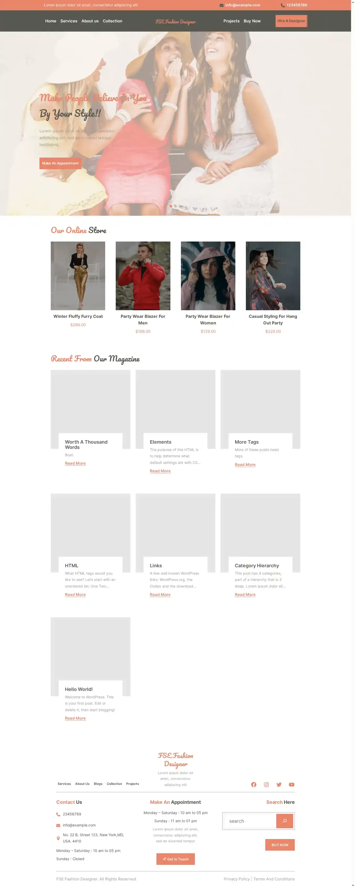 FSE Fashion Designer home page on desktop