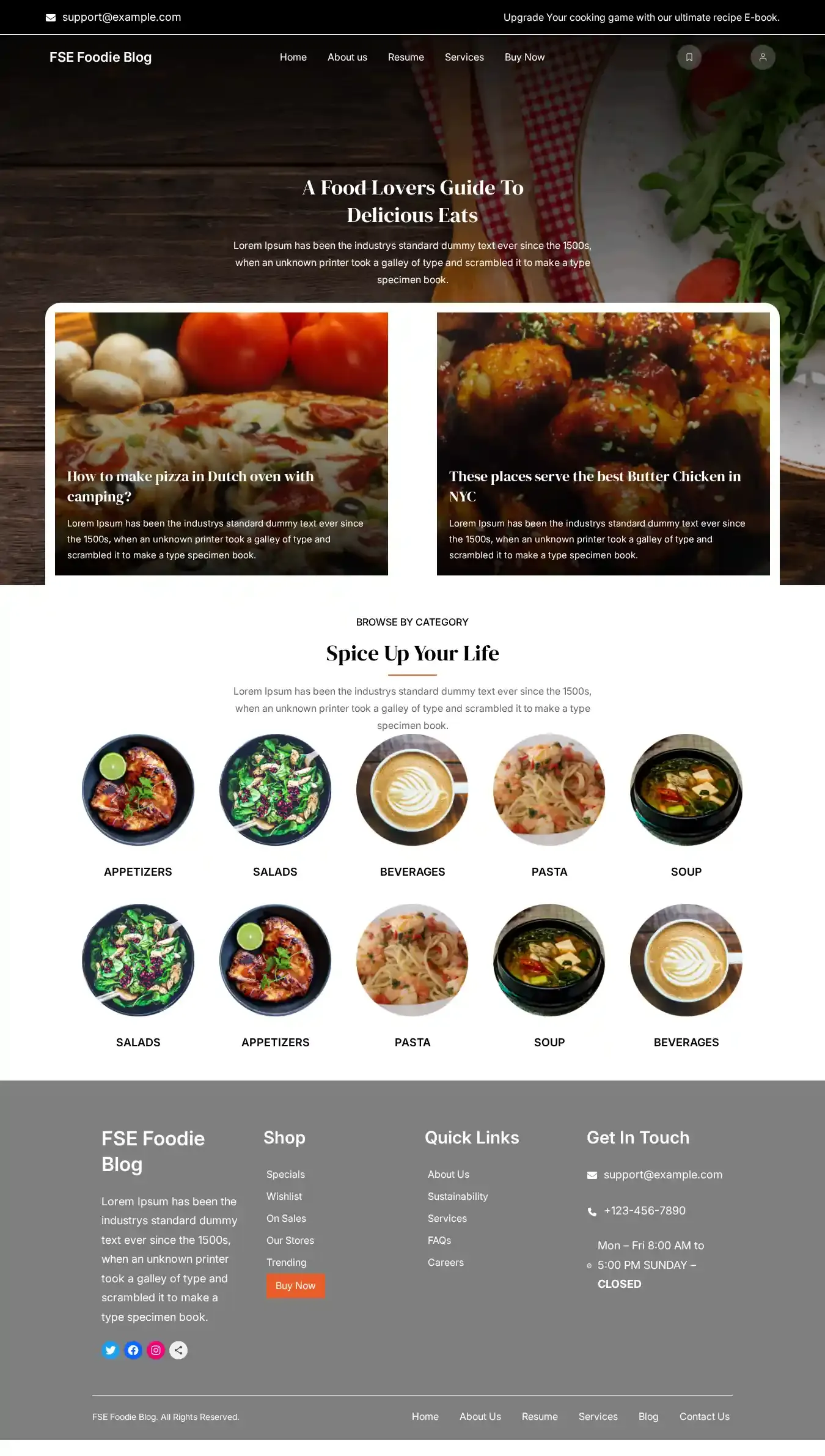 FSE Foodie Blog home page on desktop