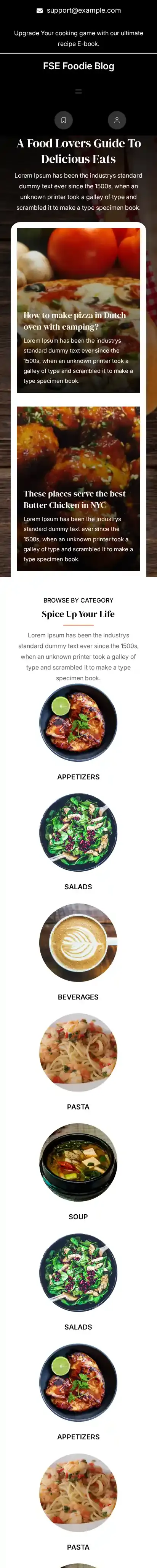 FSE Foodie Blog home page on mobile
