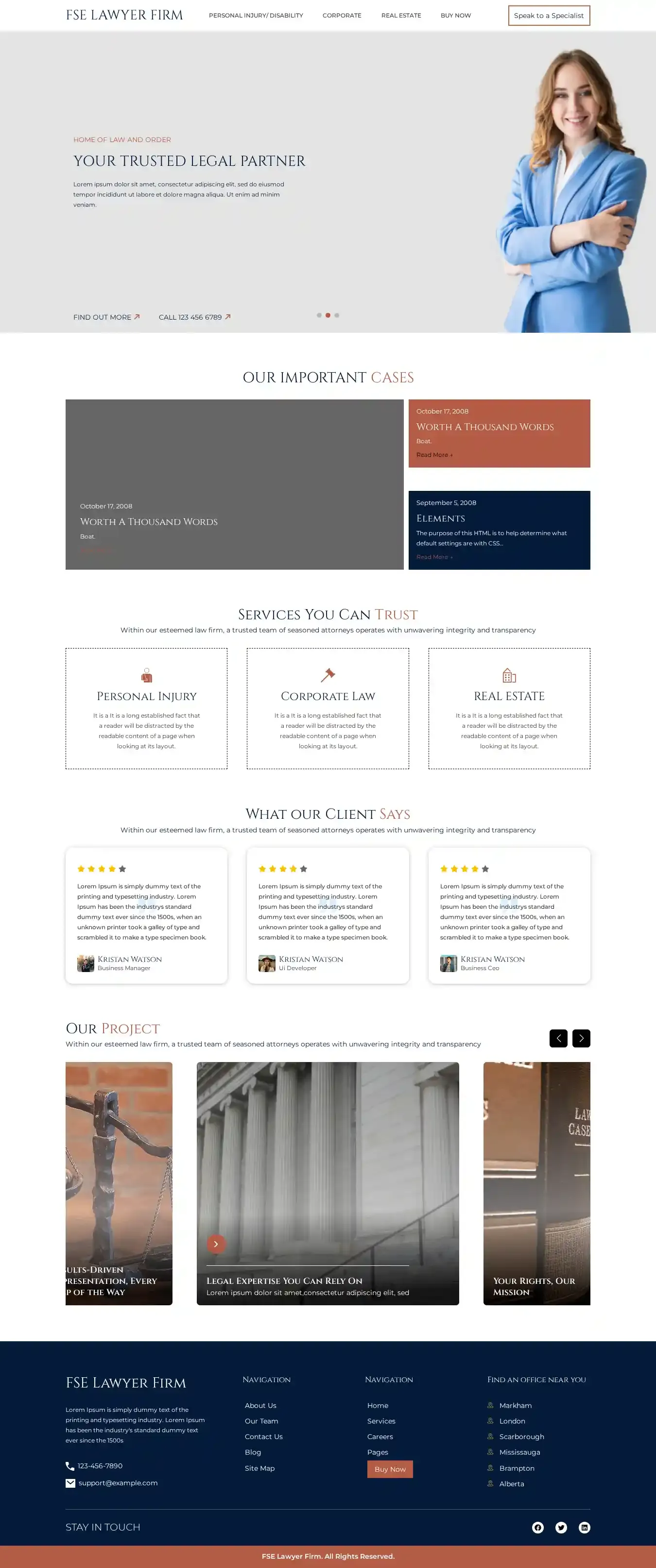 FSE Lawyer Firm home page on desktop