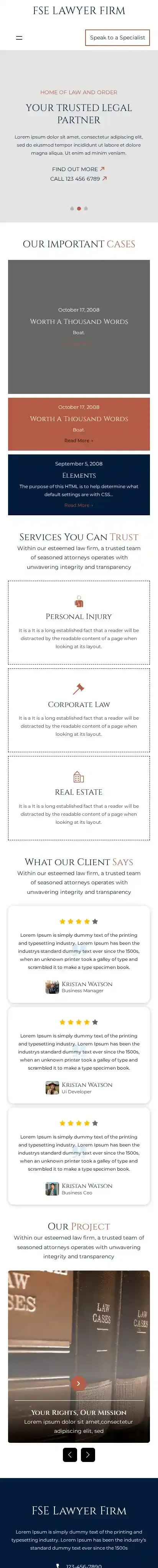 FSE Lawyer Firm home page on mobile