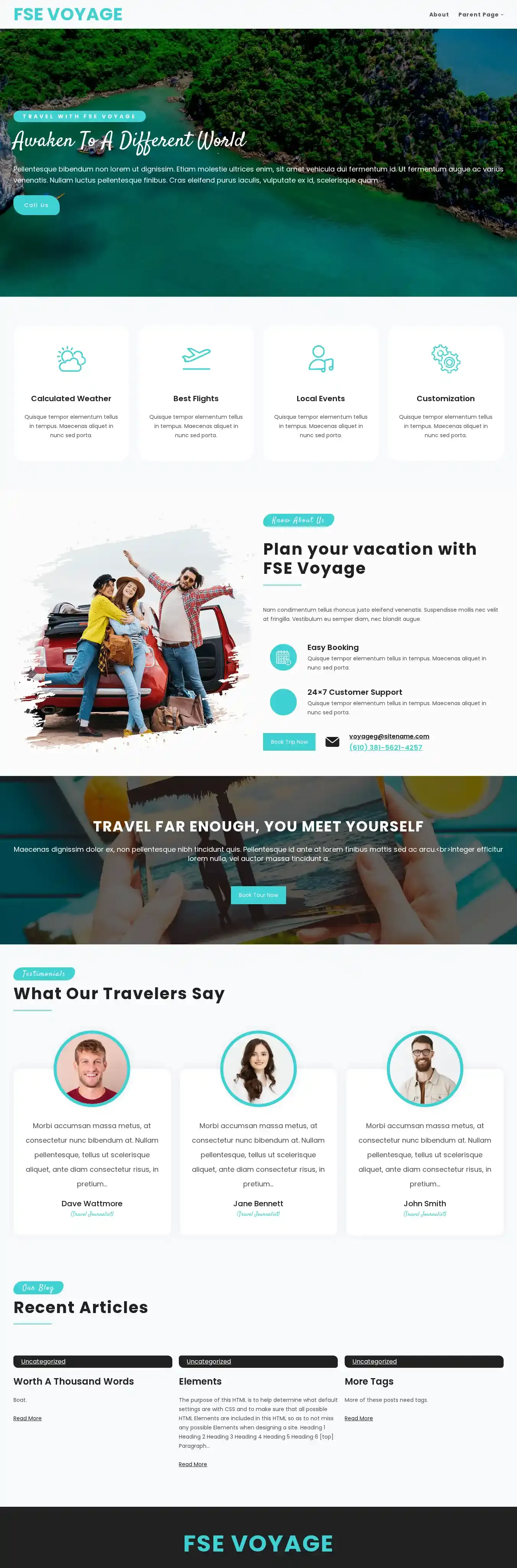 FSE Voyage home page on desktop