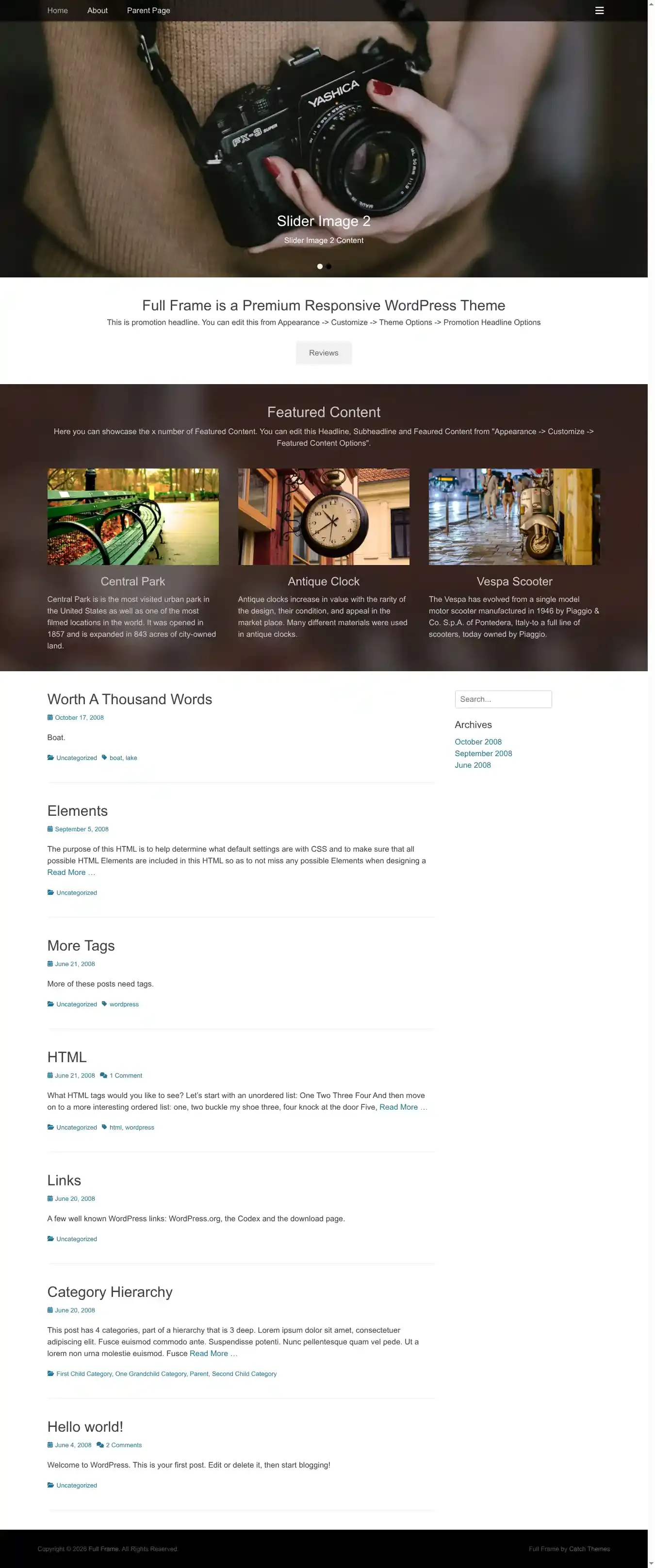 Full Frame home page on desktop