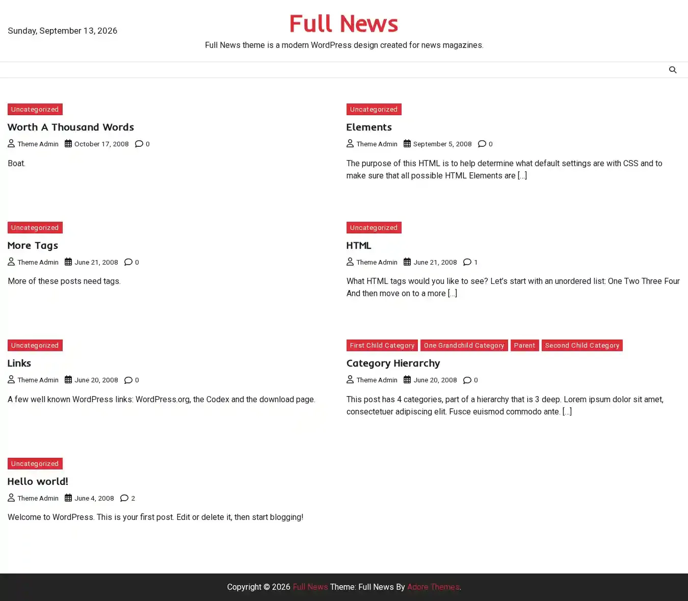 Full News home page on desktop