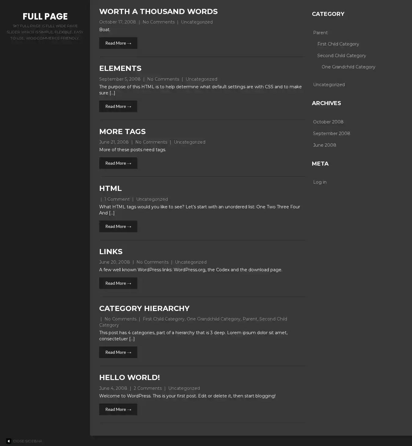 Full Page home page on desktop