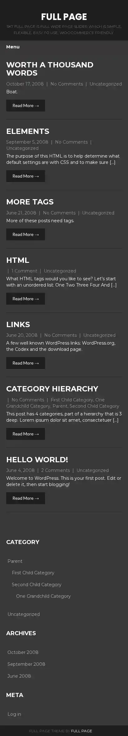 Full Page home page on mobile