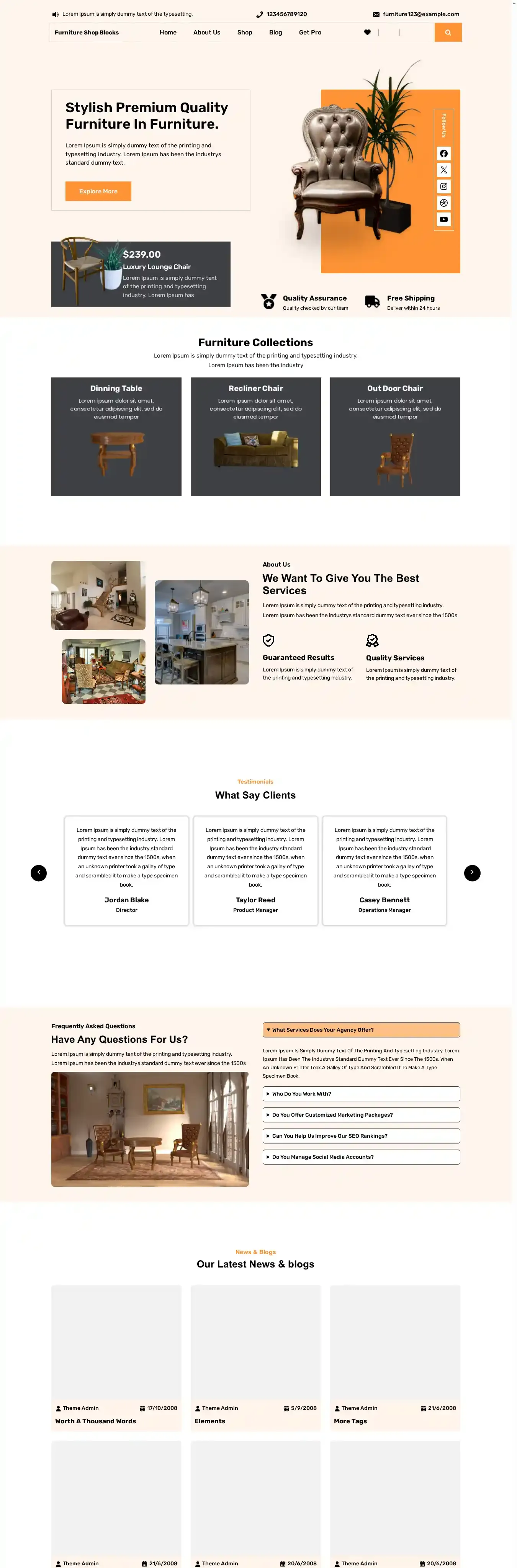 Furniture Shop Blocks home page on desktop