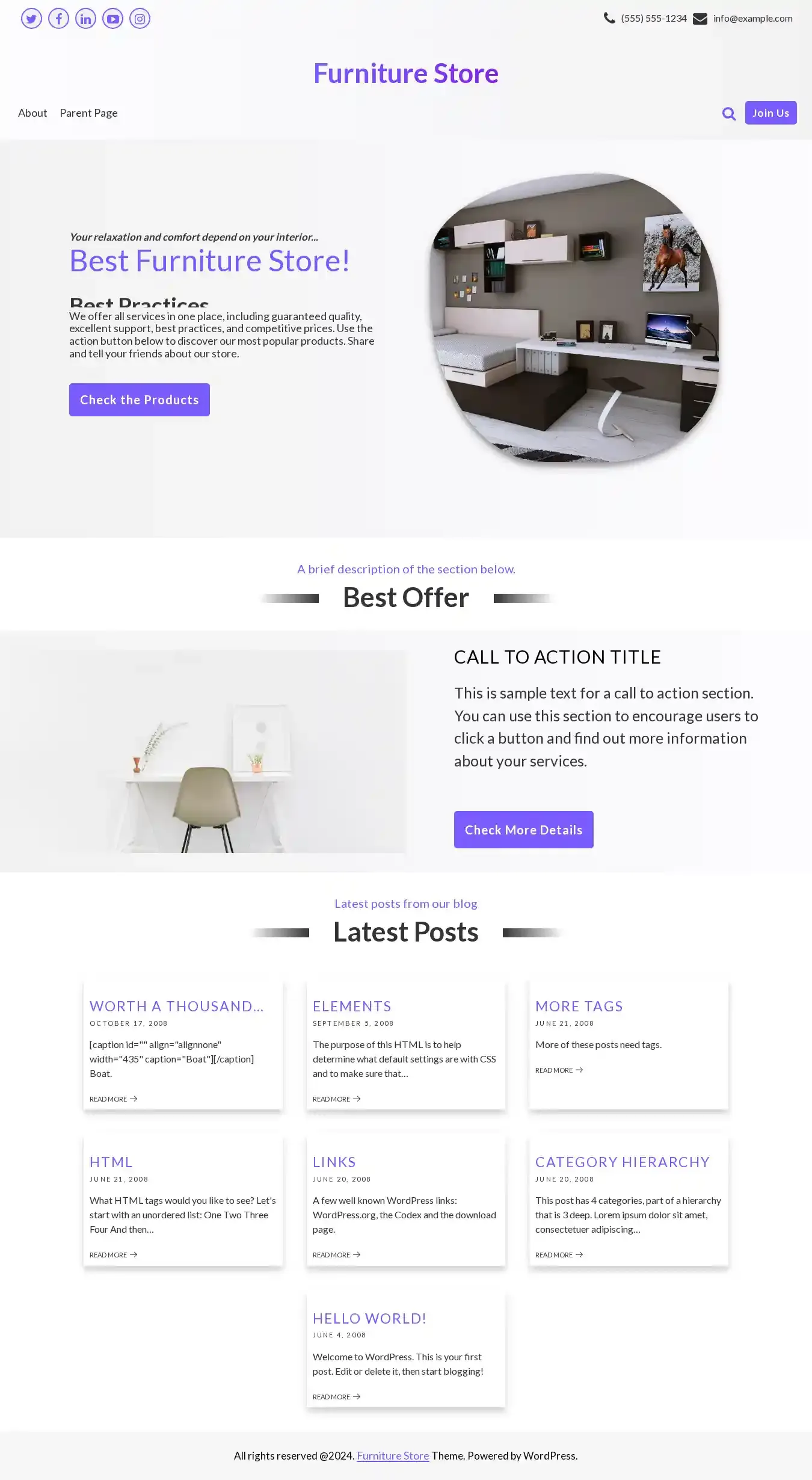Furniture Store home page on desktop