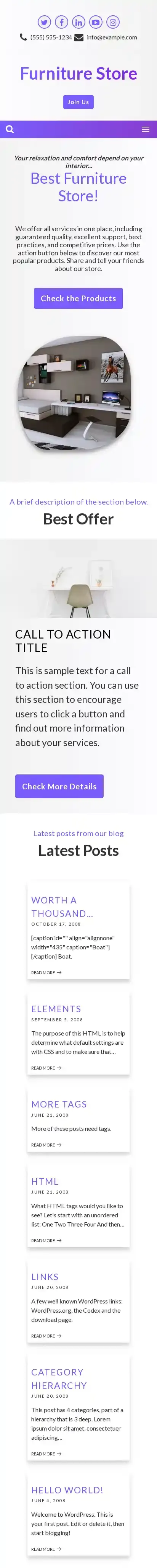 Furniture Store home page on mobile