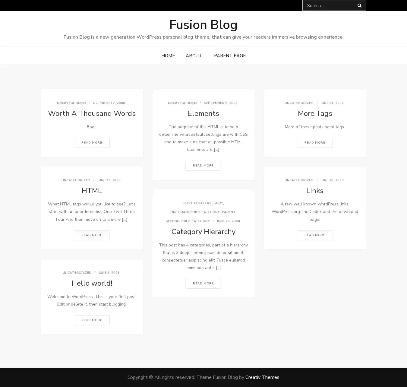 Fusion Blog home page on desktop