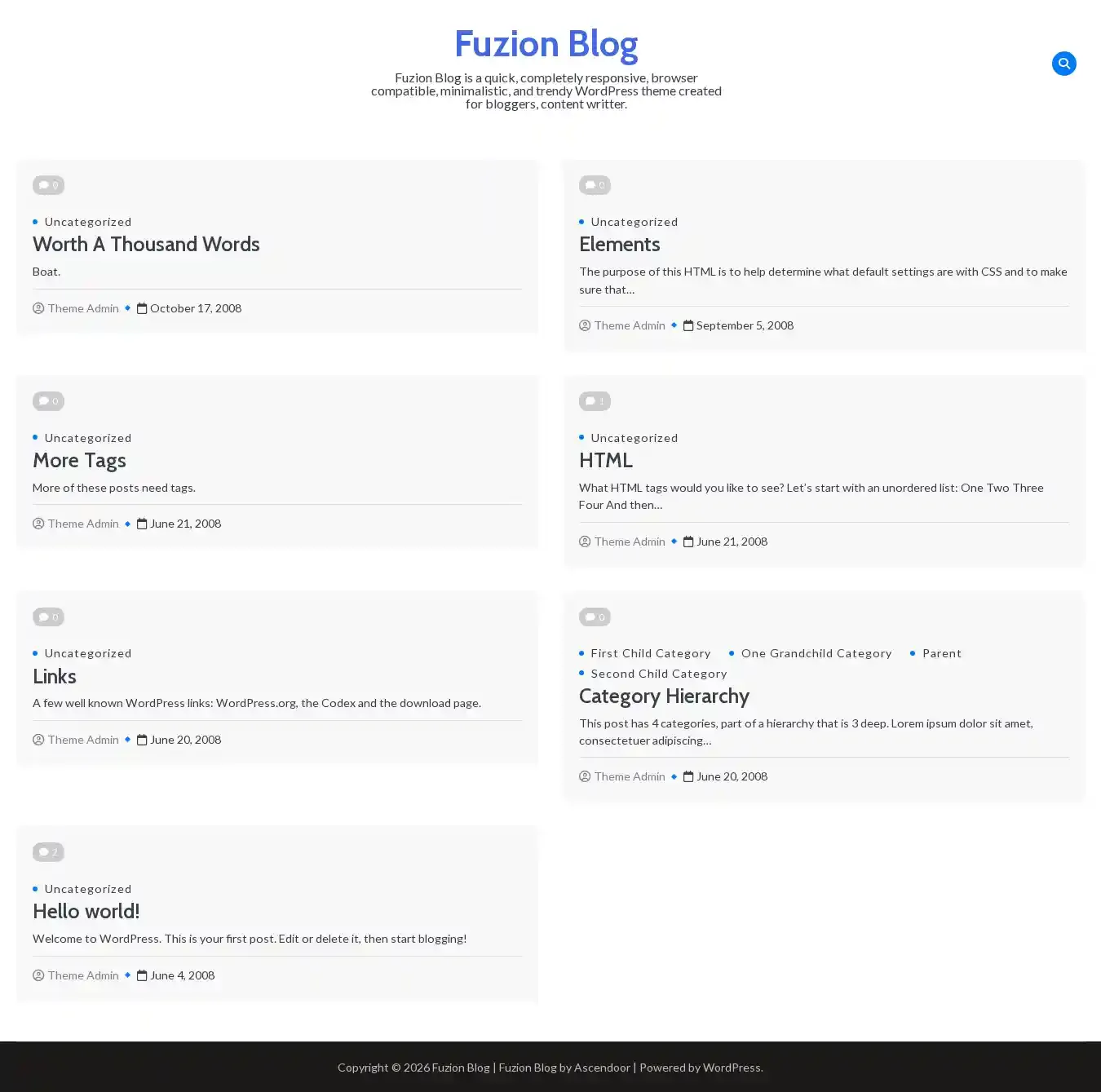 Fuzion Blog home page on desktop