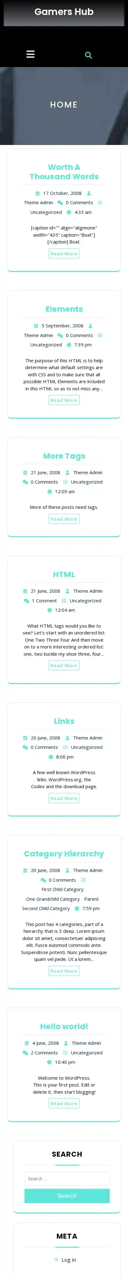 Gamers Hub home page on mobile