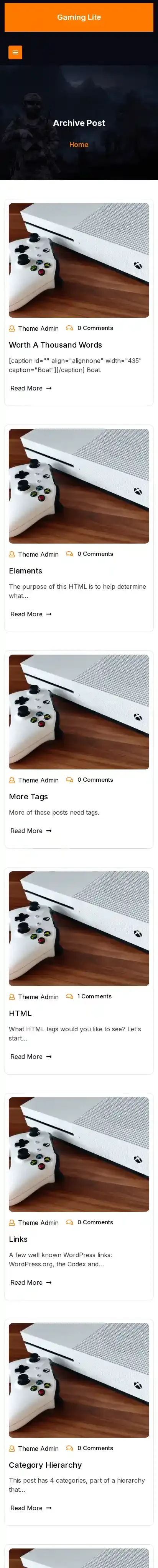 Gaming Lite home page on mobile