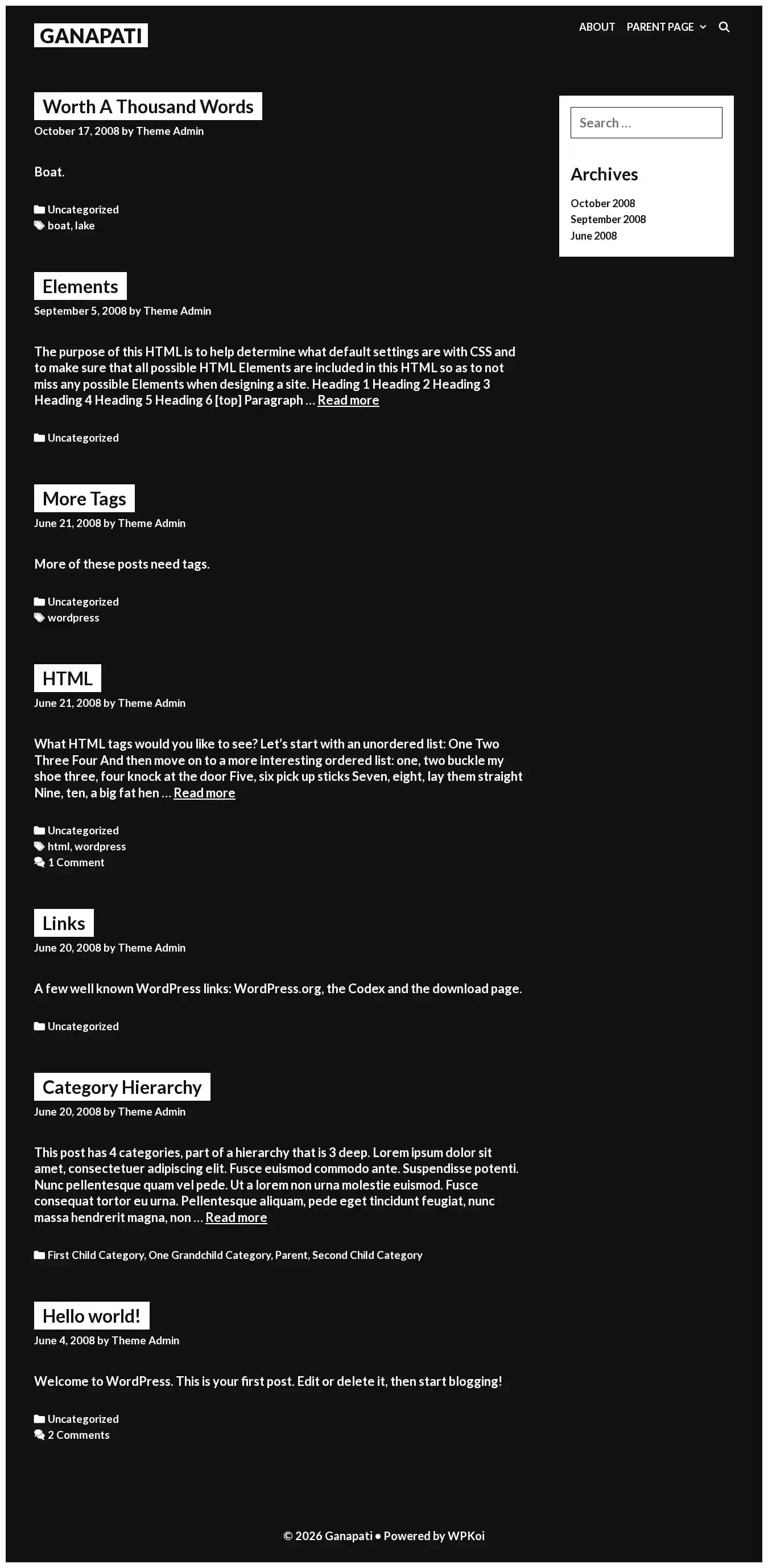Ganapati home page on desktop