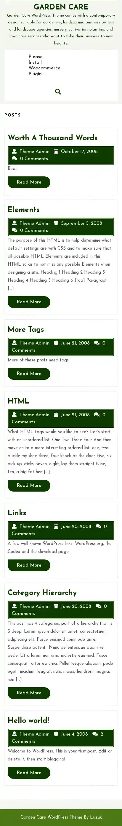 Garden Care home page on mobile