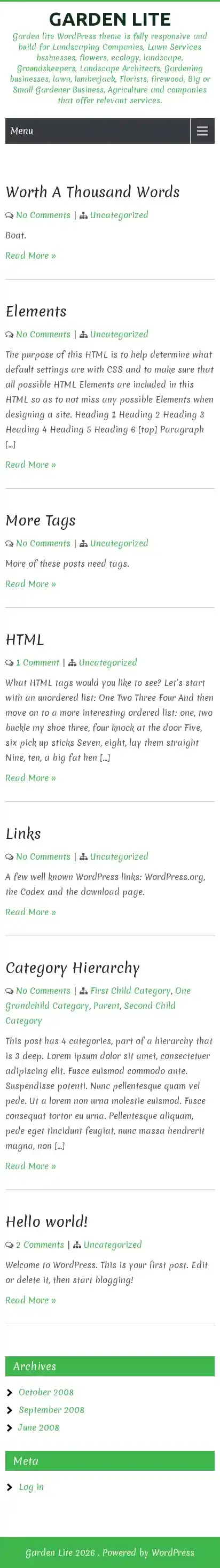 Garden Lite home page on mobile