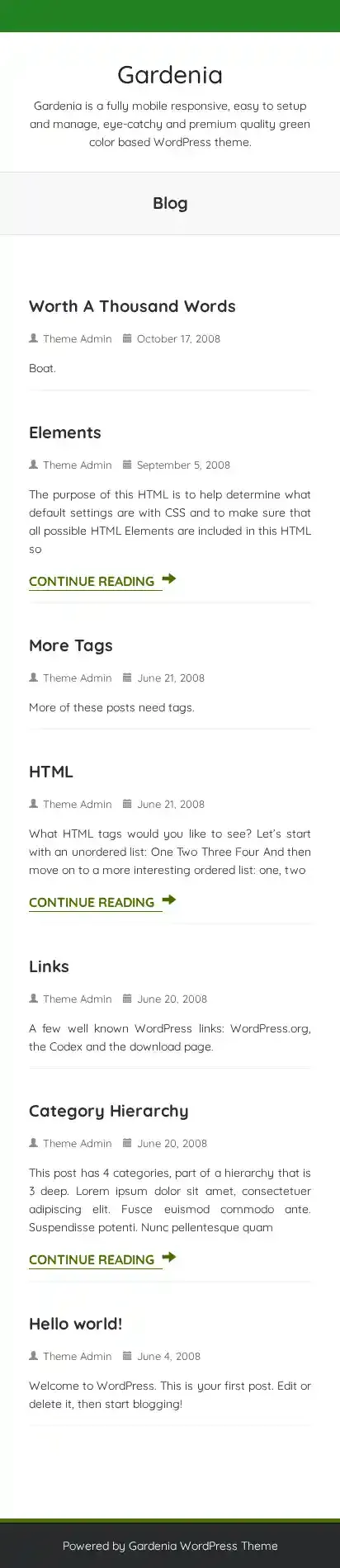 Gardenia home page on mobile