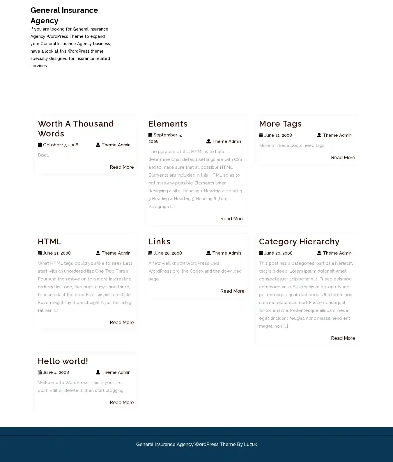 General Insurance Agency home page on desktop