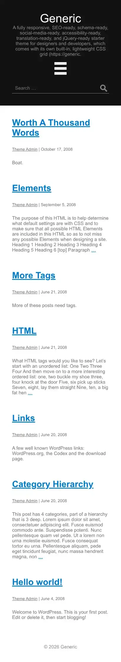Generic home page on mobile